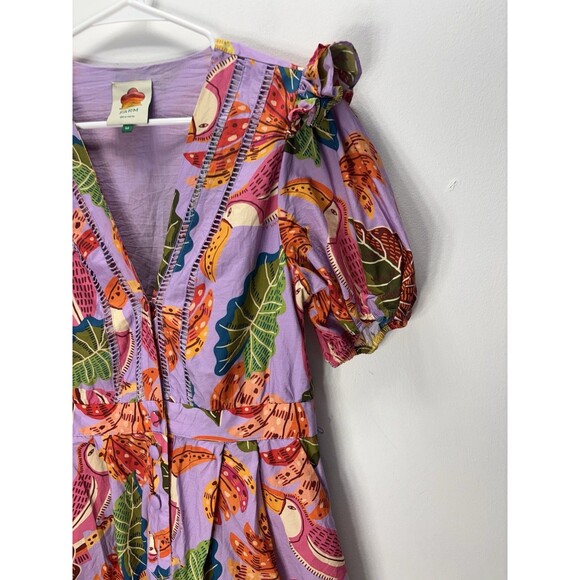 FARM Rio beaks and bananas ruffle print Romper Tropical Sz M Cotto(Missing Belt) - Picture 5 of 16